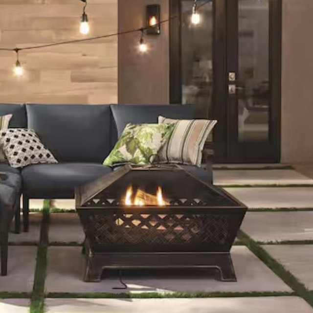 Hampton Bay Tipton 34.00 in. W Rubbed Bronze Steel Wood Outdoor Fire Pit with Screen and Poker Included OFW832S