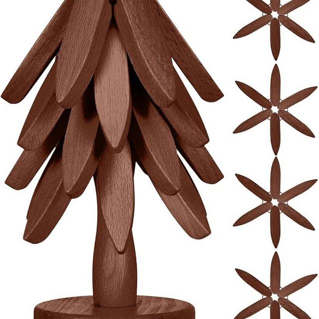 Hot Dish Wooden Tripod, Tree Tripod Set, hot Dish Tripod-4 Wooden tripods + 1 hot Dish Vertical Wooden Tripod, Walnut Table mat Set, for hot Dish/Pot/Bowl/teapot/hot Pot Set (Brown)