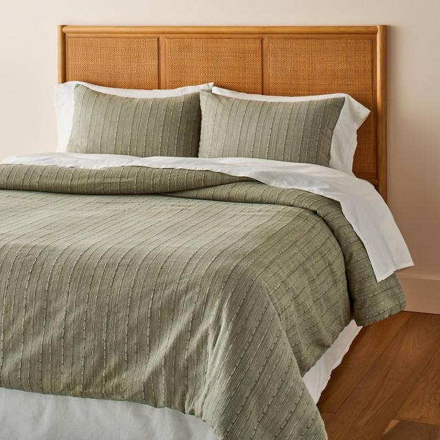 3pc Full/Queen Washed Loop Stripe Duvet Cover Bedding Set Sage Green - Hearth & Hand™ with Magnolia