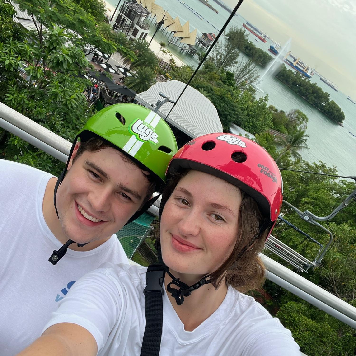 Riding the gondola to ride on a Luge in Sentosa Island, Singapore