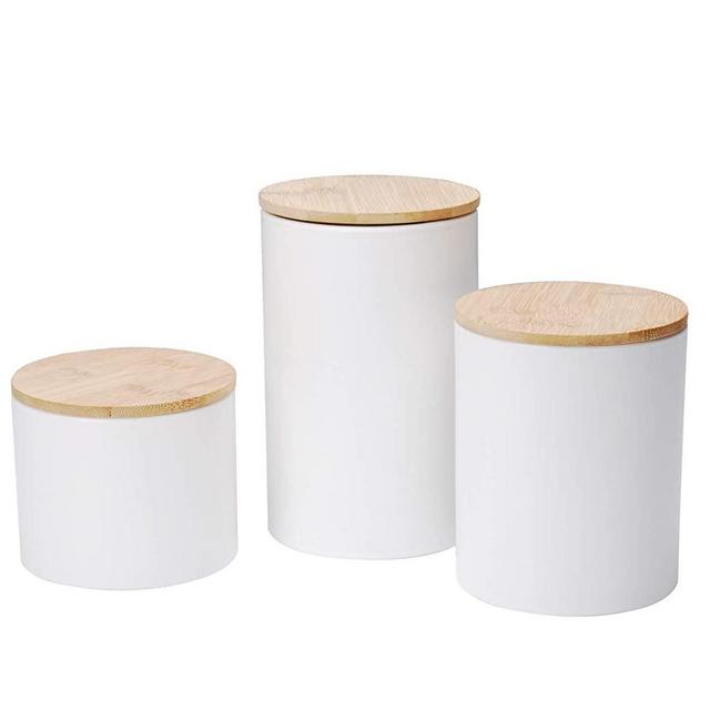 Xiteliy Ceramic Canister Set Tea Coffee Sugar Storage Pots Jars Kitchen Food Storage with Bamboo Lid Set of 3(White, 3)
