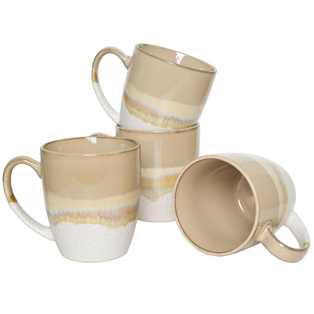 Bosmarlin Ceramic Coffee Mug Set of 4, 17 Oz, Coffee Cups with Big Handle, Microwave Safe, Unique Reactive Glaze