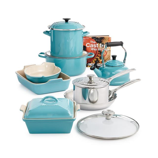 Le Creuset Multi-Materials Turquoise 14-Pc. Cookware Set, Created for Macy's