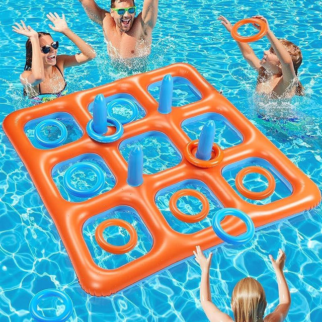 KOCCQUE Pool Toys for Kids Adults: 2 in 1 Tic Tac Toe & Ring Toss Pool Games for Family - Outdoor Water Toys - Giant 59" Floating Beach Party Toy - 2–10 Players - All Ages Summer Gifts