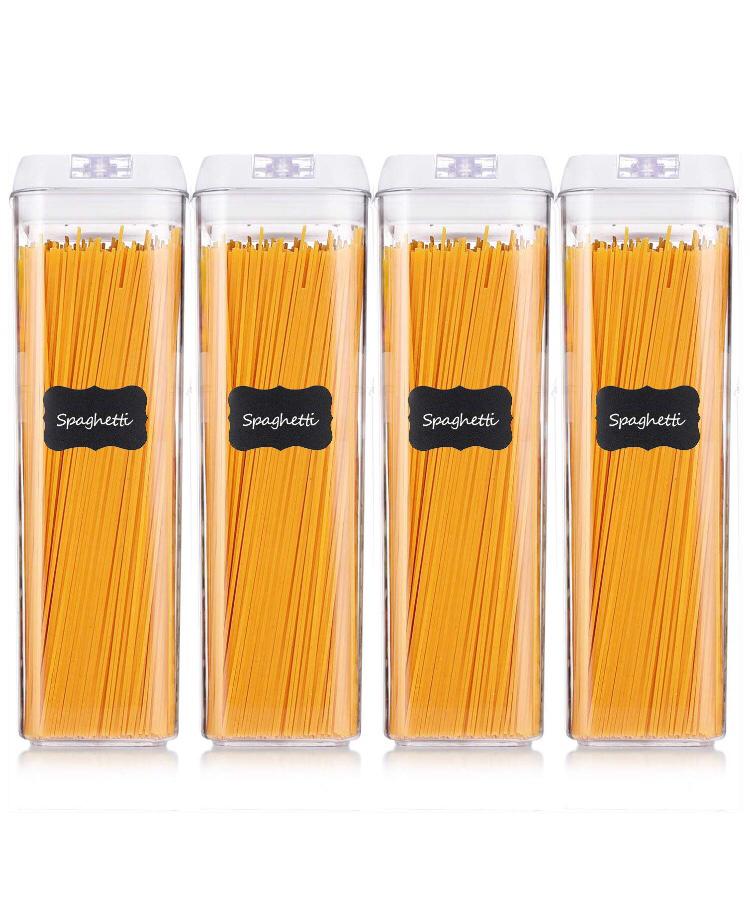 ME.FAN Airtight Food Storage Container [4-Piece Set] Durable Seal Pot- Cereal Storage Containers - 24 Chalkboard Label - Kitchen Cabinet Organization - BPA Free - Clear Plastic with White Lid