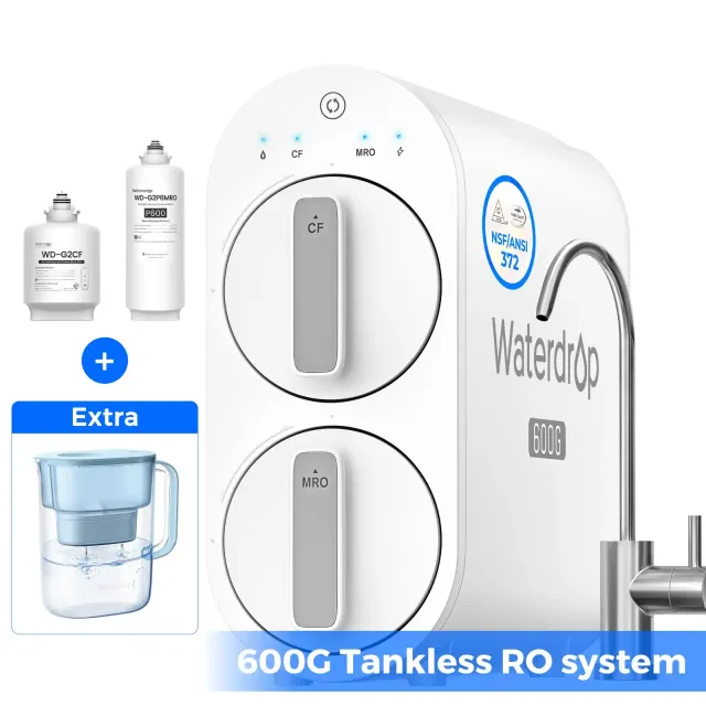 Waterdrop G2P600 Reverse Osmosis System, 600 GPD Tankless RO Water Filter System, 7 Stage Filtration,Plus 10-Cup Large Water Filter Pitcher