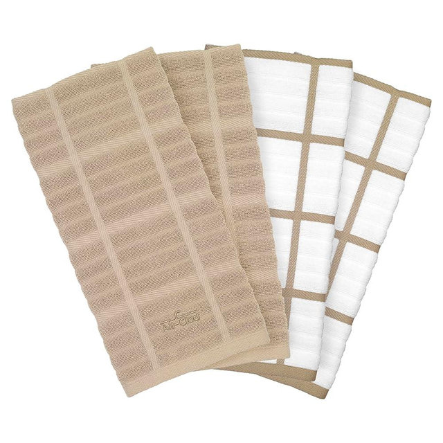 All-Clad Solid & Coordinate Kitchen Towels: Highly Absorbent, Super Soft Long Lasting 100% Cotton, 17" x 30" Tea Towels for Cleaning & Drying Dishes, Pans, Glassware, Countertops, 4-Pack, Cappuccino