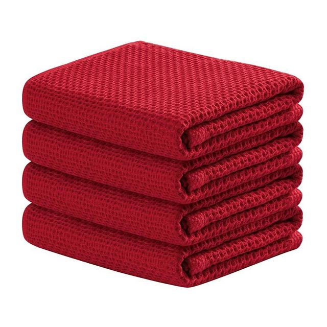 100% Cotton Kitchen Towels, 4-Pack Waffle Weave Ultra Soft Absorbent Dish Towels Quick Drying Kitchen Dish Cloths, 18 in x 28 in, Red