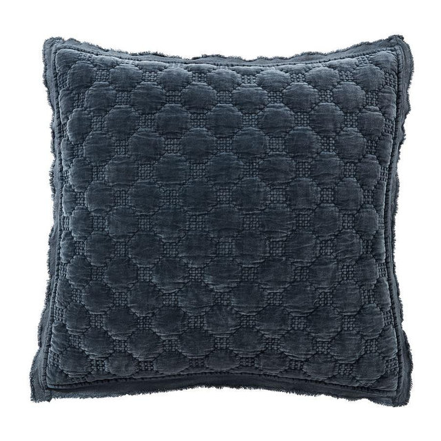 Cobalt Velvet Lattice Quilted Euro Shams, Set of 2