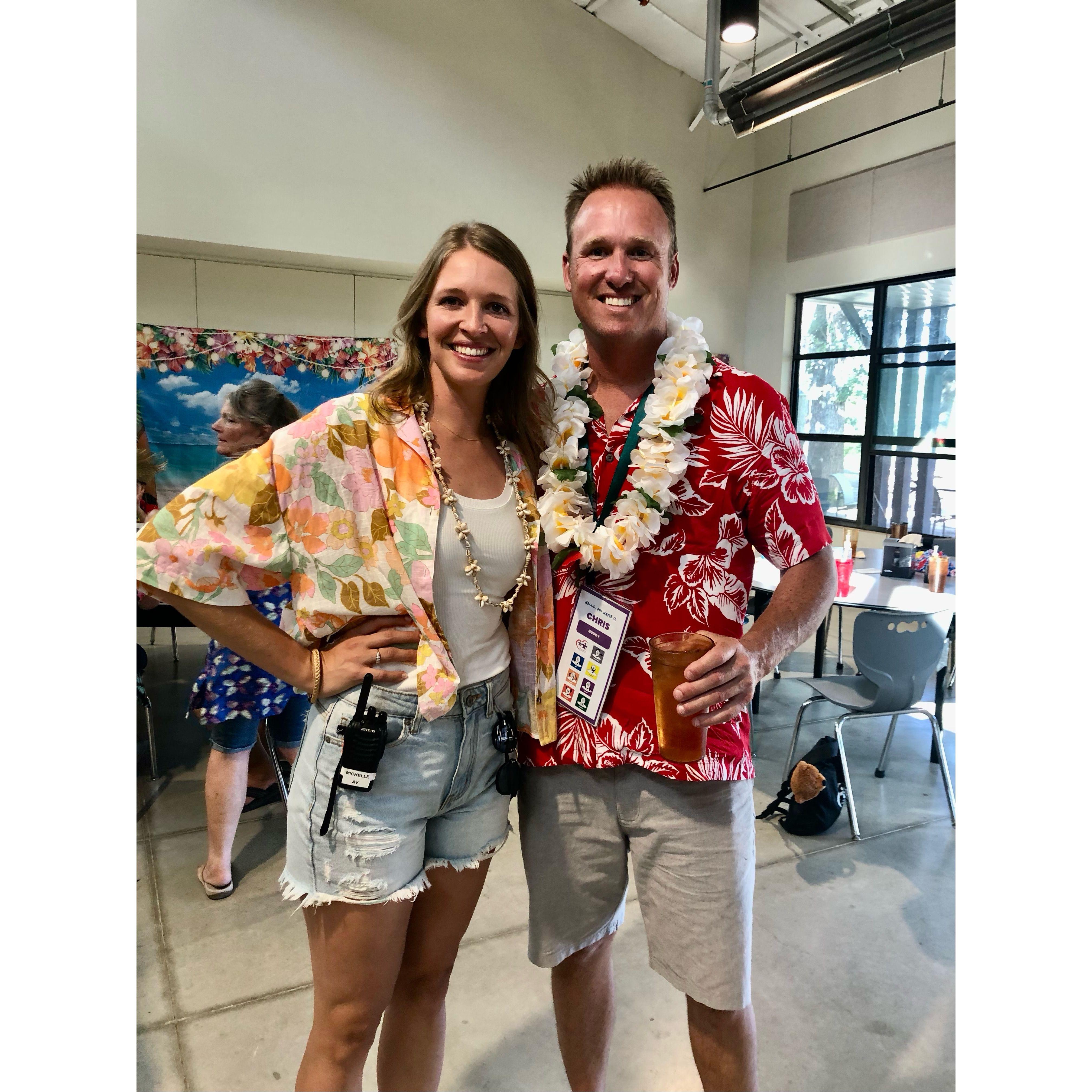 After a camper correctly guessed a birthday from the previous session, Chris and Alaina posed for their first photo when the camper said, 'You look like a couple!' Chris replied, 'You’re the psychic!'