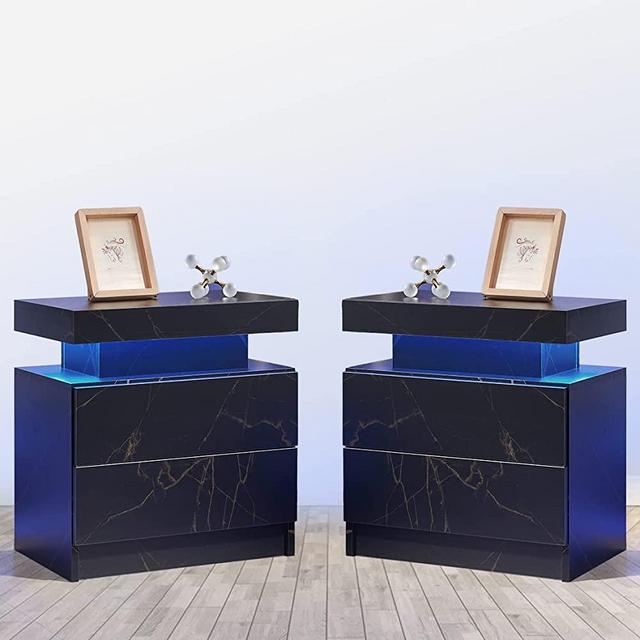 Nightstand Set of 2 LED Nightstand with 2 Drawers, Bedside Table with Drawers for Bedroom Furniture, Side Bed Table with LED Light