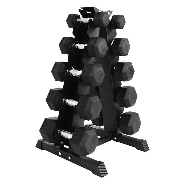 BalanceFrom Signature Alloy Steel 150 lb Rubber Encased Hex Dumbbell Strength Training 5, 10, 15, 20, and 25 lb Weight Set with Storage Rack, Black