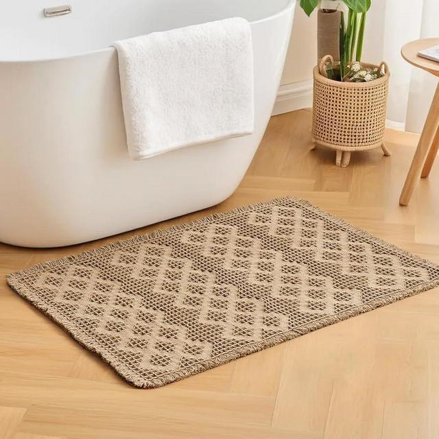Euisiant Waffle Bath Mat Ultra Soft Mat, 20"x30" Bathroom Mat for Tub Non Slip Boho Bath Mat Machine Washable Bathroom Rug Mat with Tassels for Bathroom