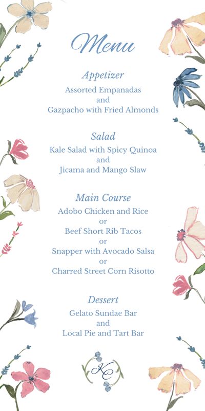 White Oval Wedding Menu - Mireille