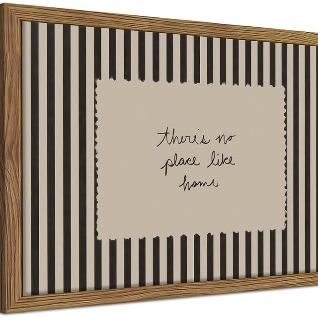 Framed Vintage Inspirational Wall Art, Minimalist There is No Place Like Home Canvas Wall Decor Painting, Black and White Striped Quote Poster Print Picture for Living Room Bedroom 12x16 Inch