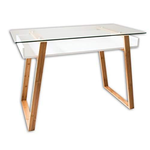 bonVIVO Writing Desk Massimo, Contemporary Desk Combining Glass and Wood, Small Modern Desk with Bamboo Legs and White Glazed Shelf, Usable As Computer Desk, Office Desk, Laptop Desk Or Vanity Desk