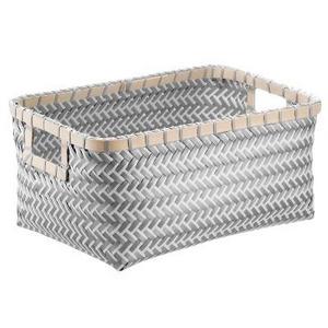 Small Rectangle Woven Bin - Gray and White with Wood - Room Essentials™