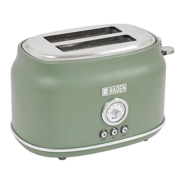 Haden Dorset 2 Slice Wide Slot Stainless Steel Toaster with Adjustable Browning Control & Non Slip Feet, Cedar Green & Chrome