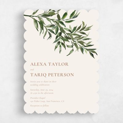 Beige Scalloped Wedding Invitation - Keely Portrait
