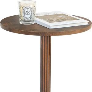 MaxSmeo Drink Table, Small Side Table for Small Spaces, Modern Round End Table with Fluted Wood Leg, Rustic Brown