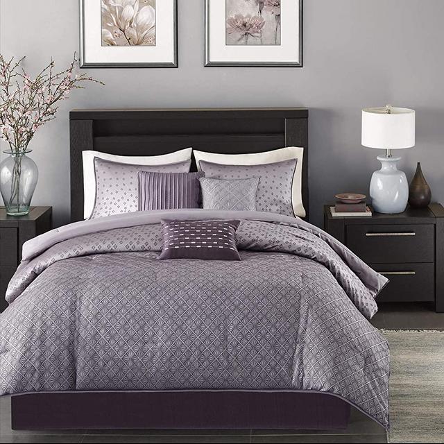 Madison Park Biloxi 7 Piece Comforter Set, King, (104"x92"), Ombre Purple