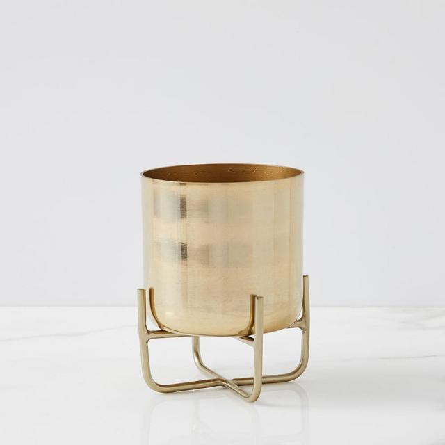 Spun Metal Tabletop Planter, Small, Antique Brass