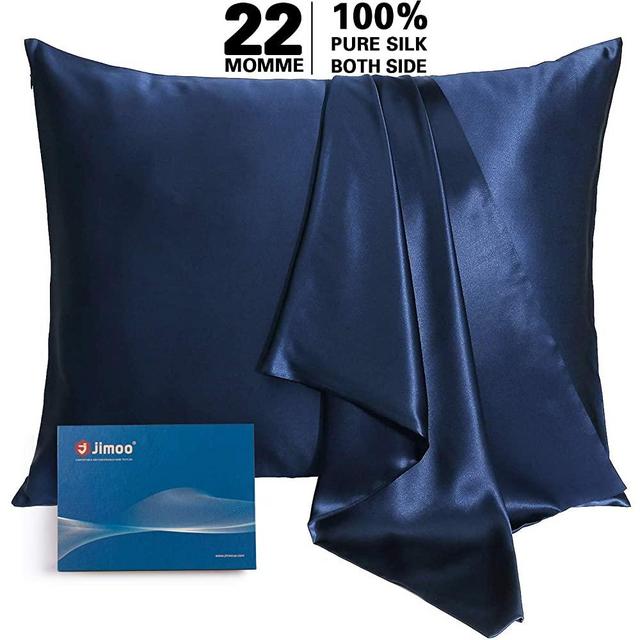 Natural Silk Pillowcase, for Hair and Skin with Hidden Zipper,22 Momme,600 Thread Count 100% Mulberry Silk, Soft Breathable Smooth Both Sided Silk Pillow Cover(Navy Blue, Standard 20''×26'',1pcs)