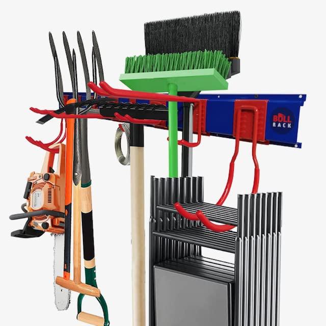 BULL RACK Tool Storage Rack Garage Wall Mount, Heavy Duty Steel Hooks ,Complete with 9 Hooks, 3 Rails