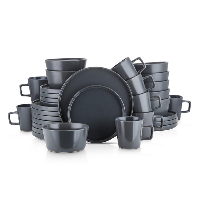 Stone Lain Celina 32-Piece Stoneware Dinnerware Set, Service for 8, Grey