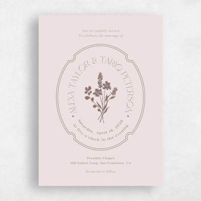 Light Mauve, Pink Wedding Invitation - Gaia Frame