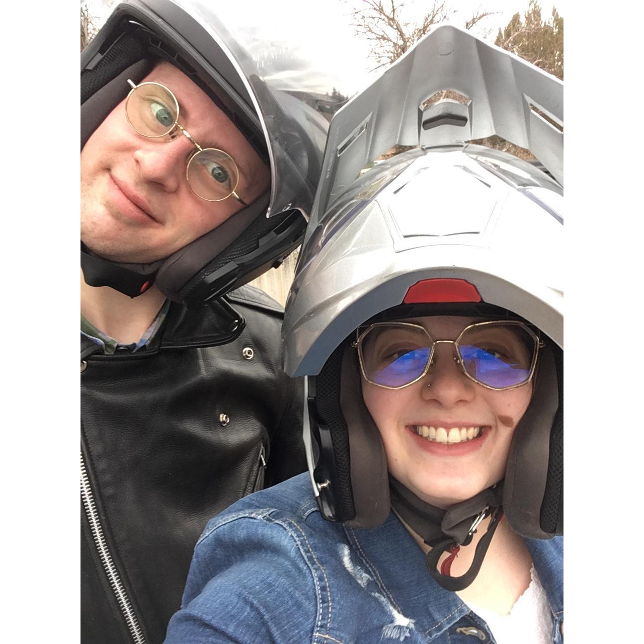 First motorcycle ride together. It was actually just in the Kawa parking lot, haha!