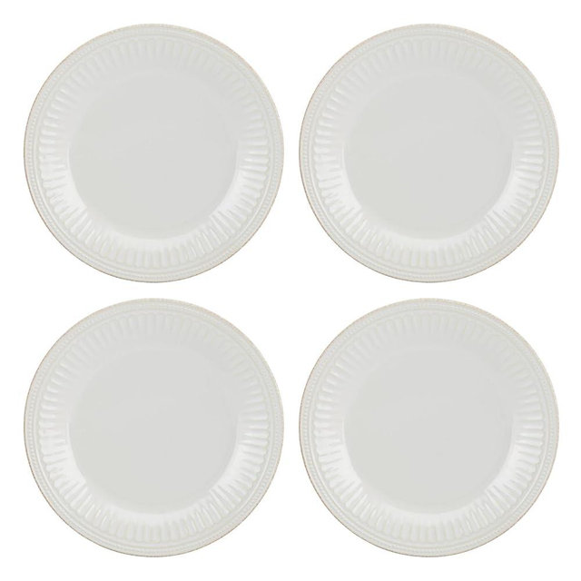 Lenox French Perle Groove Dinner Plates, Set of 4, 4 Count, White