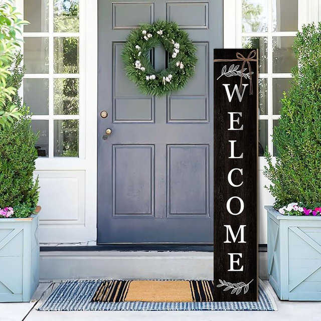 Welcome Porch Sign Decor Wooden Hanging Sign Door Porch Standing Decorative Signs Plaques for Front Door Farmhouse Outdoor Indoor Welcome Sign 47.2"H（black）