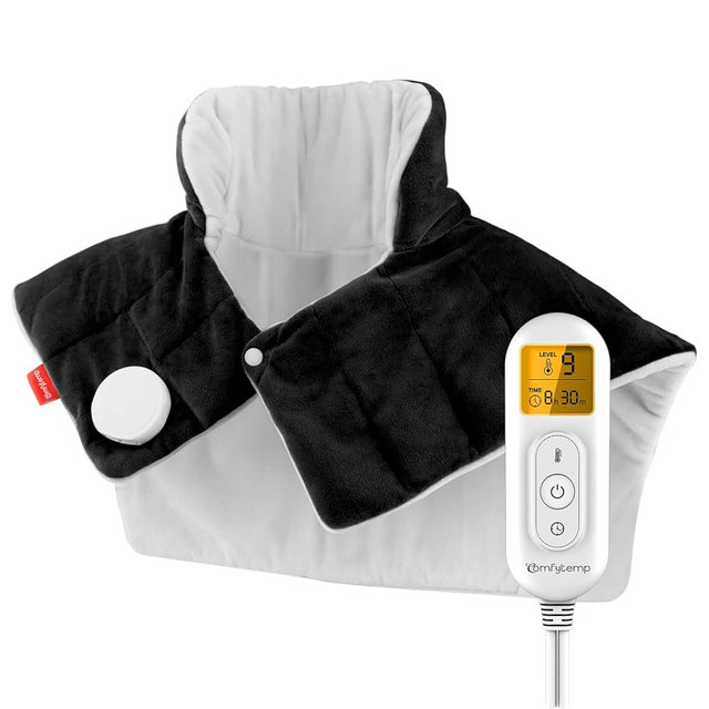 Comfytemp Heating Pad for Neck and Shoulders and Back, 2.6lb Weighted Electric Heating Pads, Large Heated Wrap, 9 Heat Settings & 11 Timer, Valentines Birthday Gifts for Women Men Mom Dad, Black