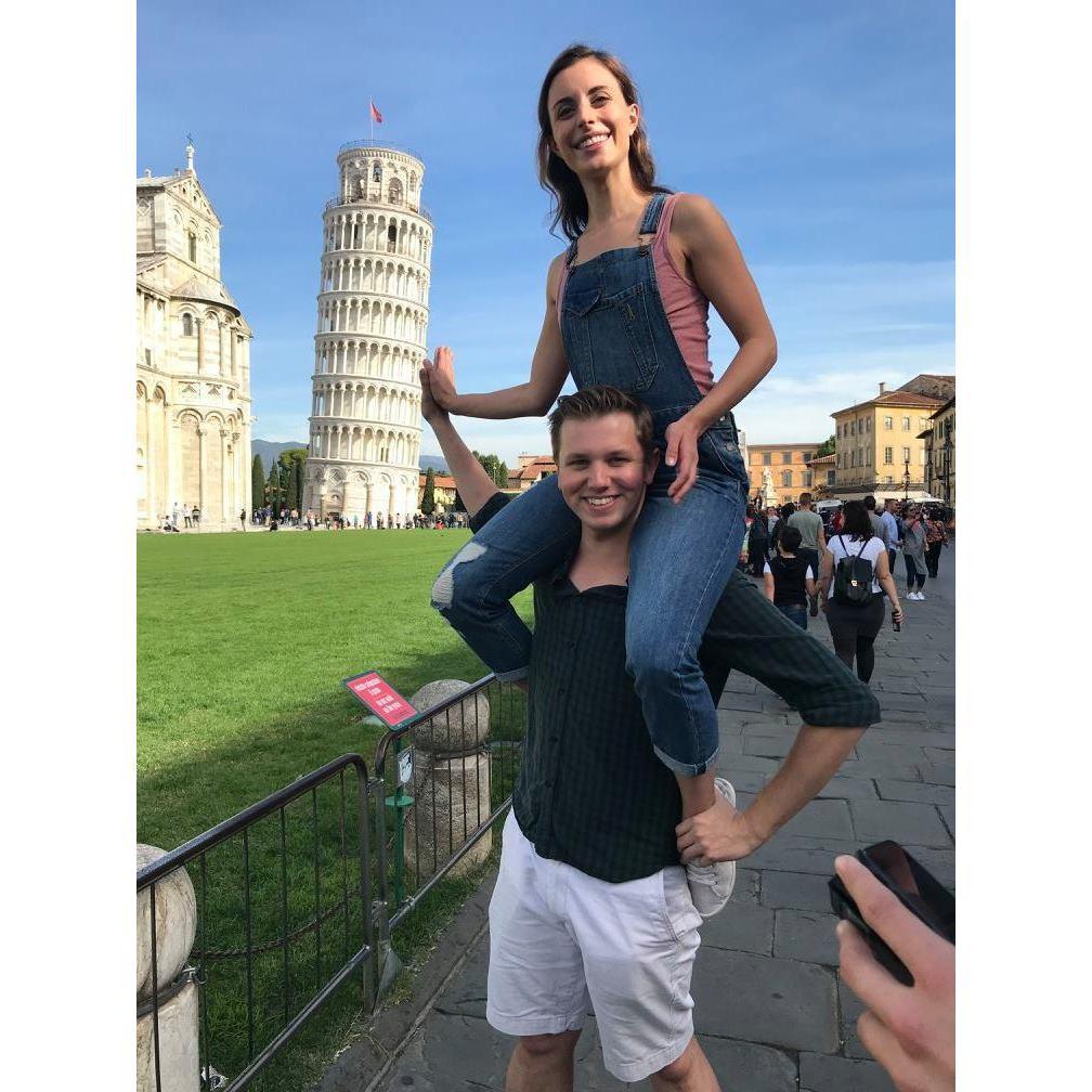 We were hoping the tower was made of cheese, like you see in A Goofy Movie. But alas... 
Leaning Tower of Pisa - Pisa, Italy