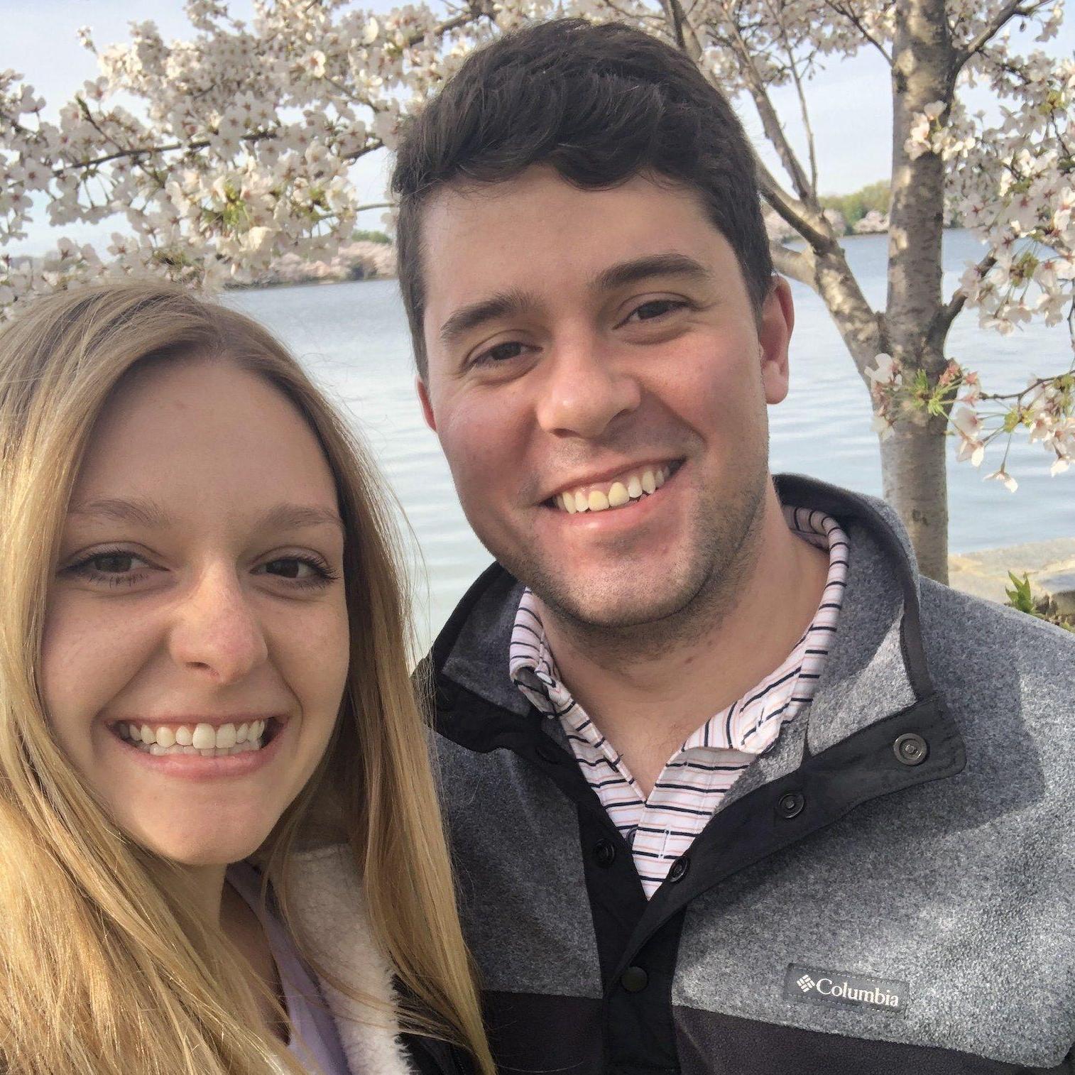 Our first photo together, seeing the cherry blossoms in DC!