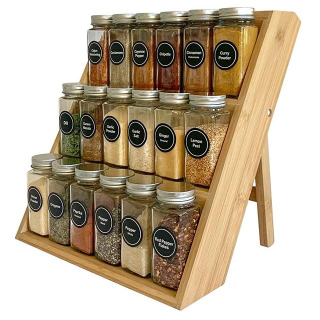 Bamboo Spice Rack and Organizer, 3-tier Seasoning Spice Jar Organizer, Excellent Tiered Wooden Spice Racks Free Standing for Cabinet Drawers and Countertop