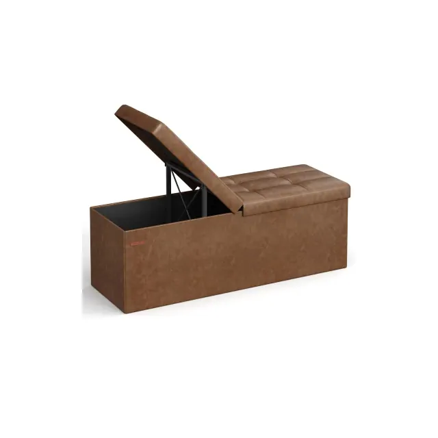 SONGMICS 43" Storage Ottoman Bench Folding Leather Ottoman Storage Footrest Hold up to 660lb Coffee Brown