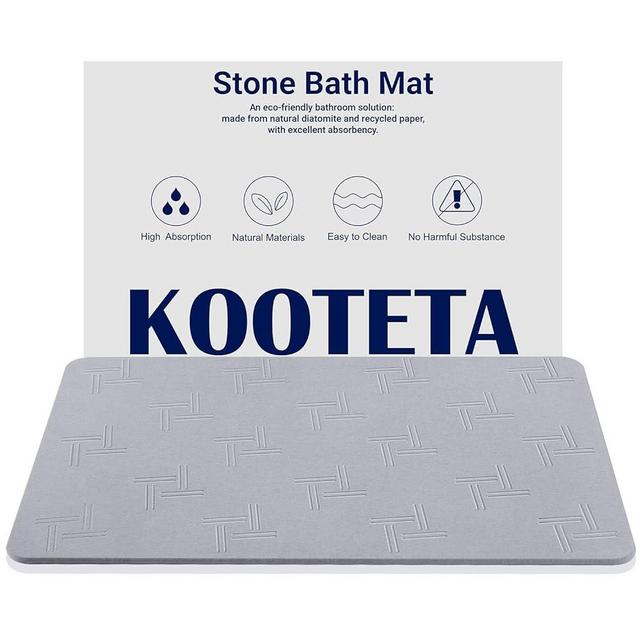 KOOTETA Stone Bath Mat, Diatomaceous Earth Shower Mat, Super Absorbent, Non-Slip, Quick Drying, and Easy to Clean - Ideal for Bathroom, Shower Floor, and Kitchen Counter (23.5x15” T-Light Gray)