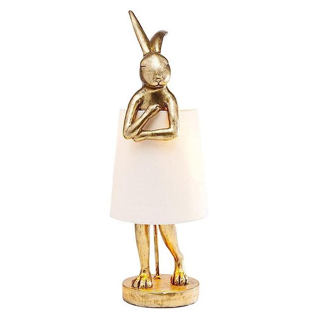 NorDiem Cute Rabbit Animal Table Lamp, Gold Resin Bunny Decor LED Desk Light,White/Black Linen Shade,15.7", Home Eye Protection ​Lamp Office Study Bedside Farmhouse Unique Lamp (White Shade)