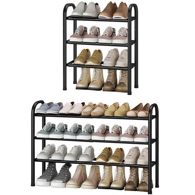 STO STO Expandable Shoe Rack, 3-Tier Metal Small Shoe Rack for Closet, Up to 16 Pairs Adjustable Shoe Rack Storage for Front Door Entrance, Free Standing Shoe Rack Organizer for Entryway, Black