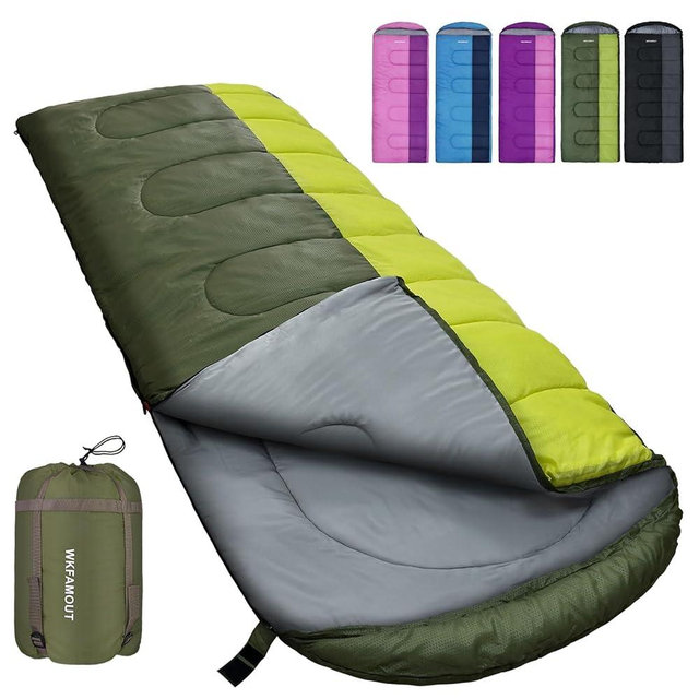 WKFAMOUT XL 10 Degree Sleeping Bags Waterproof for Adults 350GSM Machine Washable with Compression Sack for 3-4 Season Camping Outdoor