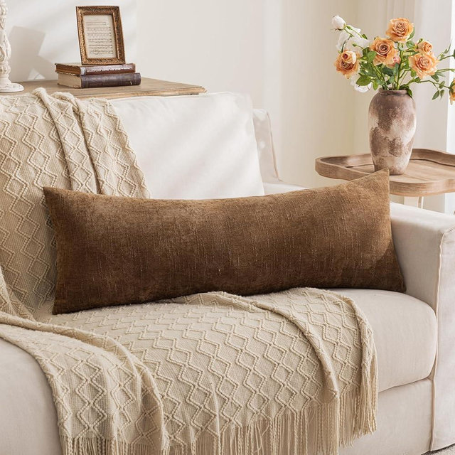 LIGICKY Lumbar Pillow Covers 14x36 Inch, Soft Textured Chenille Long Body Decorative Throw Pillow Cover Farmhouse Pillow Case for Couch Bedroom Sofa Cushion Decor, Brown (Cover ONLY, Pack of 1)