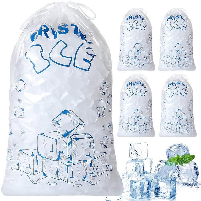 Ice Bags 8 lb with Drawstring, 50 Count Ice Bags for Ice Machine, Heavy-Duty Reusable Ice Cube Bags, Portable Storage and Freezer Keeper