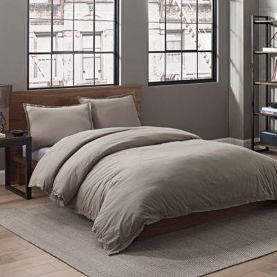 Garment Washed Solid Full/Queen Duvet Cover Set in Fog