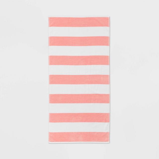 Striped Beach Towel Peach/White - Sun Squad™