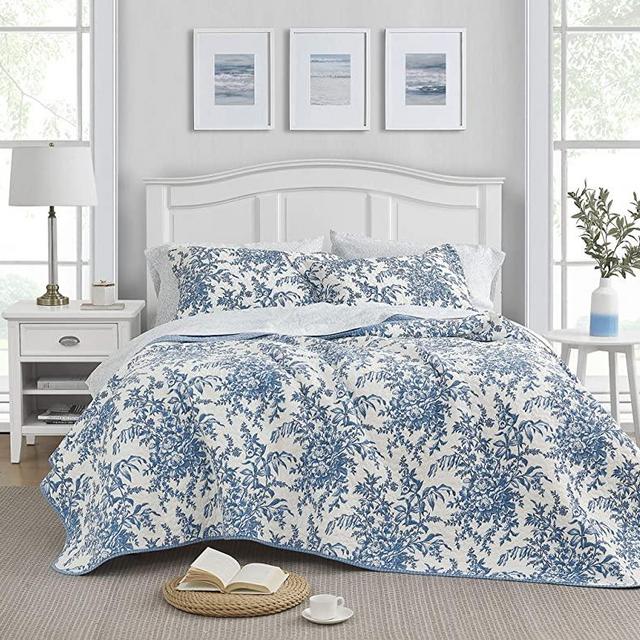 Laura Ashley Home - 185747 | Bedford Collection | Luxury Premium Ultra Soft Quilt Coverlet, Comfortable 3 Piece Bedding Set, All Season Stylish Bedspread, Full/Queen, Delft
