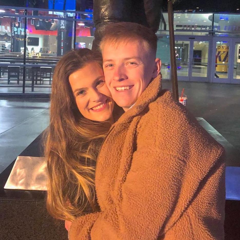 Connor borrowing Jillian's teddy jacket after a Laker game in LA. 2019