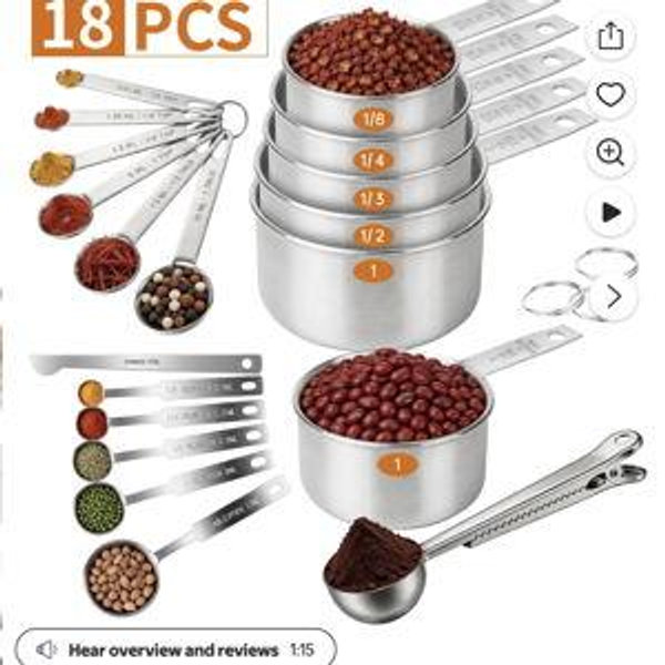 18-piece stainless steal measuring cups