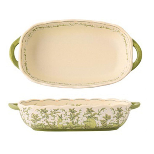 Kitchen 10Inch 500ml Lily of the Valley Double-Handled Ceramic Baking Pan Rectangular Household Tableware Cooking